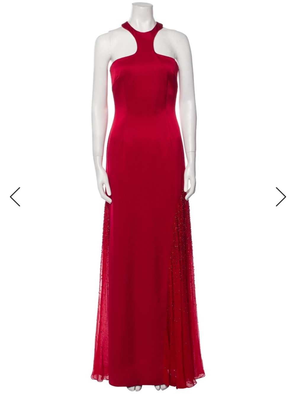 Vintage red silk Halter-Back Maxi Gown with beading